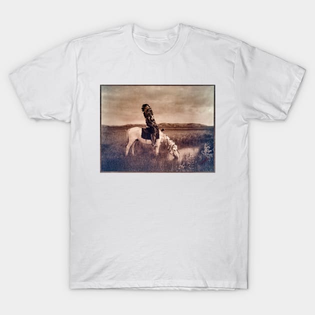 Native American on Horseback, Oasis in the Badlands 1905 Edward S Curtis T-Shirt by rocketshipretro